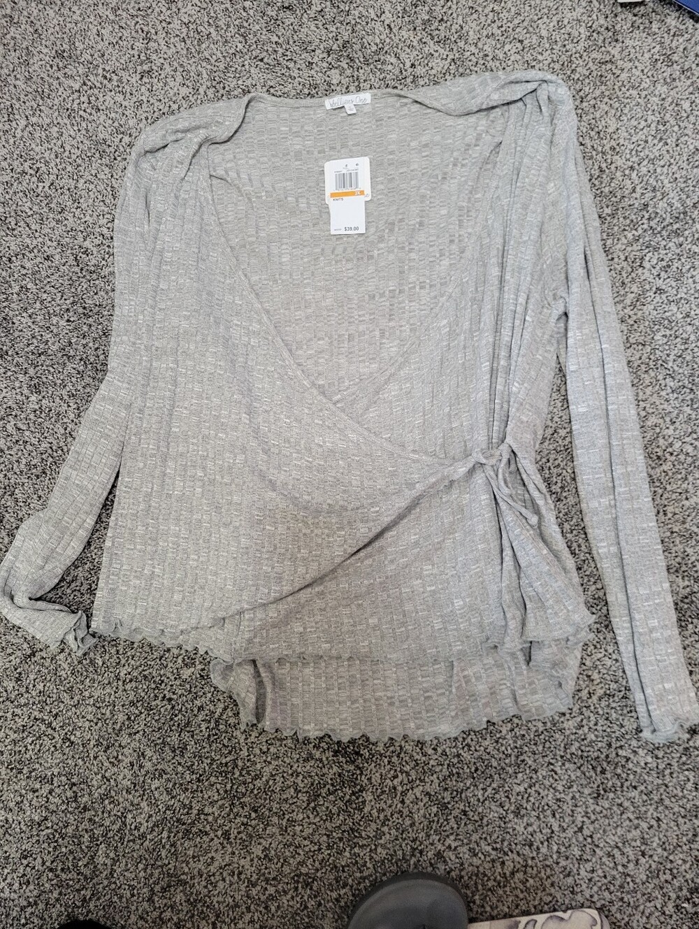 Light Gray Ribbed Wrap Top